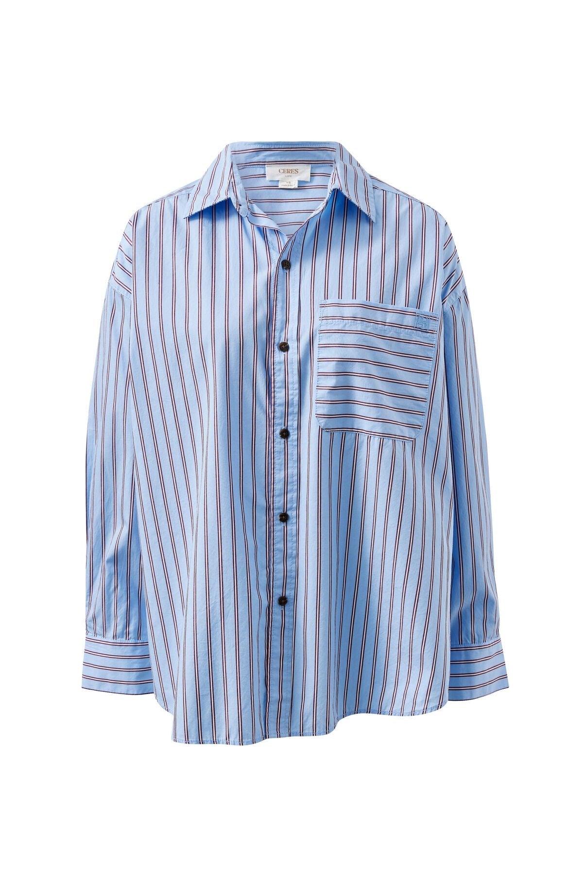 Buy Ceres Life - Peta Oversized Shirt - Sky Blue Burgundy Stripe by Ceres Life - at Hamish + Grace