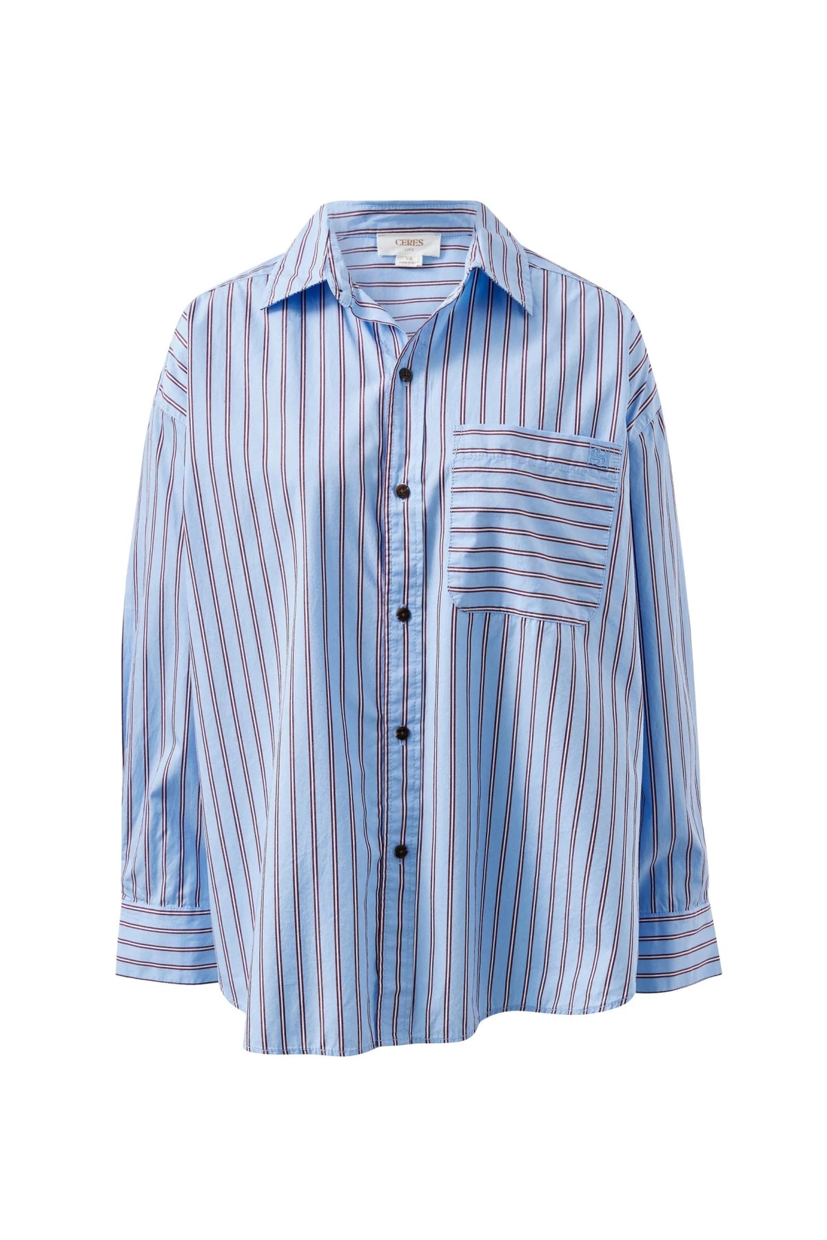 Buy Ceres Life - Peta Oversized Shirt - sky blue burgundy stripe by Ceres Life - at Hamish + Grace