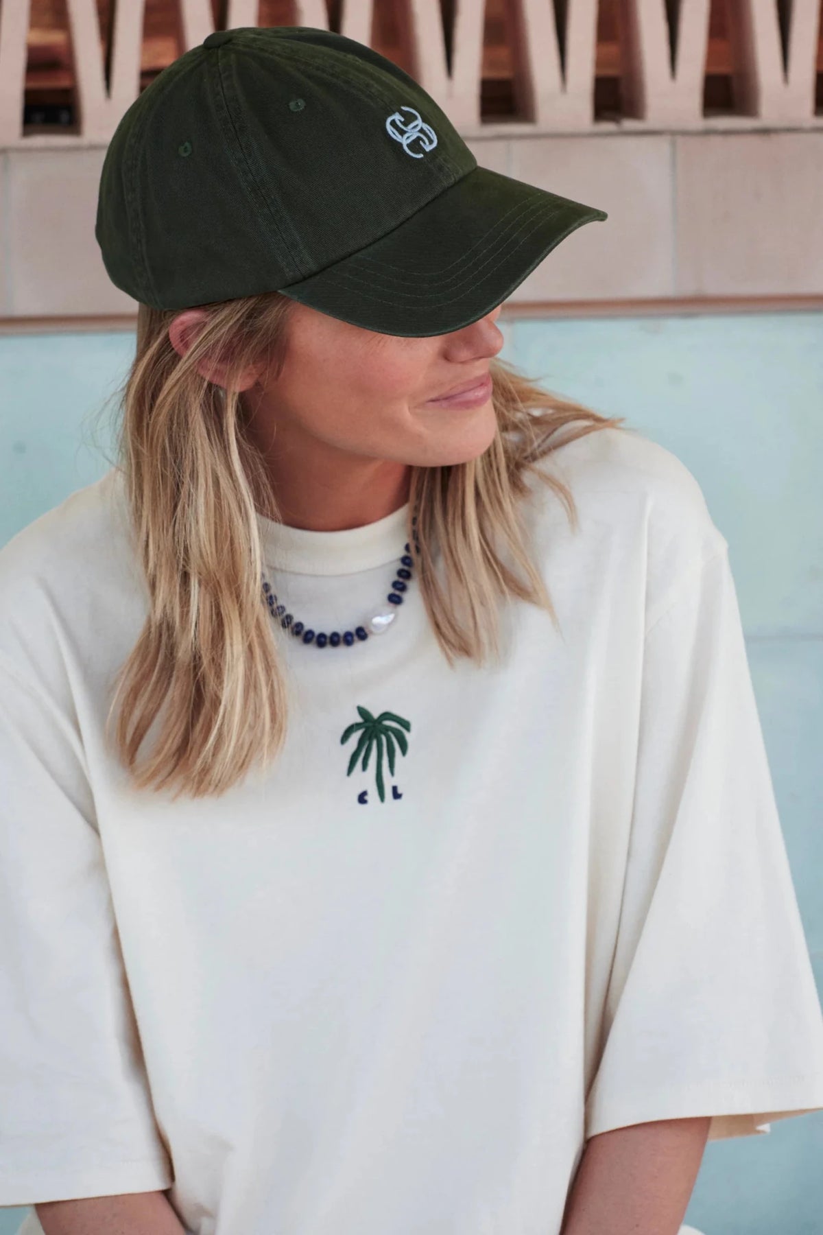 Buy Ceres Life - Pip Everyday Cap - Basil/Fresh Blue Embroidery by Ceres Life - at Hamish + Grace