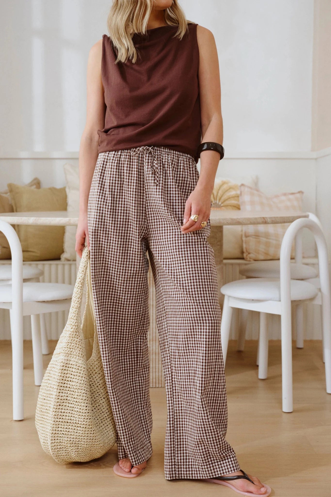 Buy Ceres Life - Resort Pant - Chocolate Gingham Check by Ceres Life - at Hamish + Grace