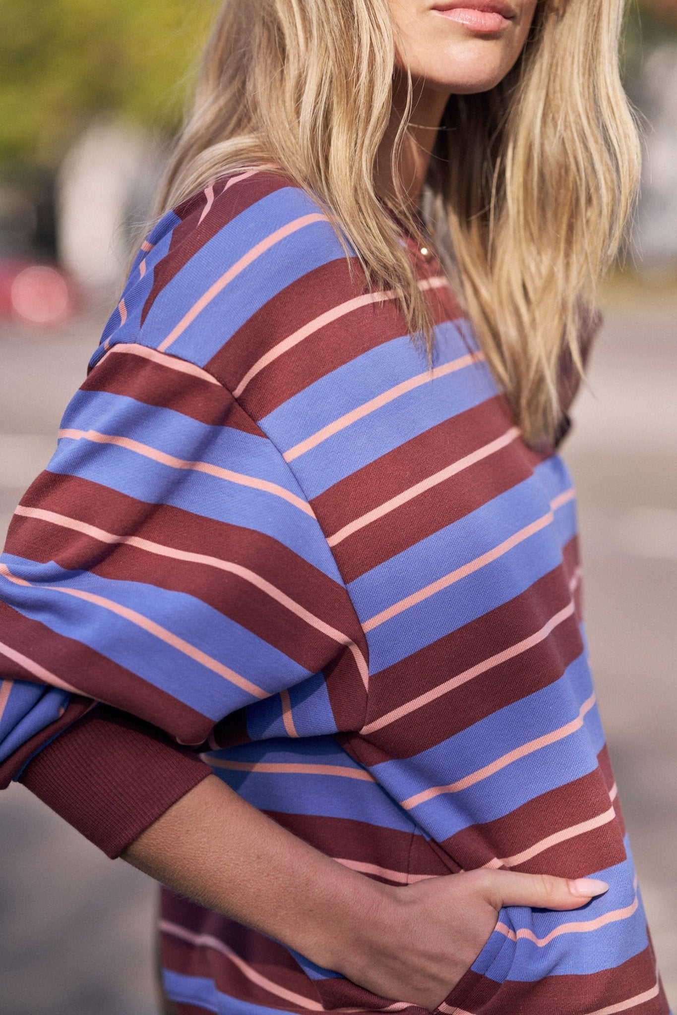 Buy Ceres Life - Romy Crew - vintage blue pink clay burnt toffee stripe by Ceres Life - at Hamish + Grace