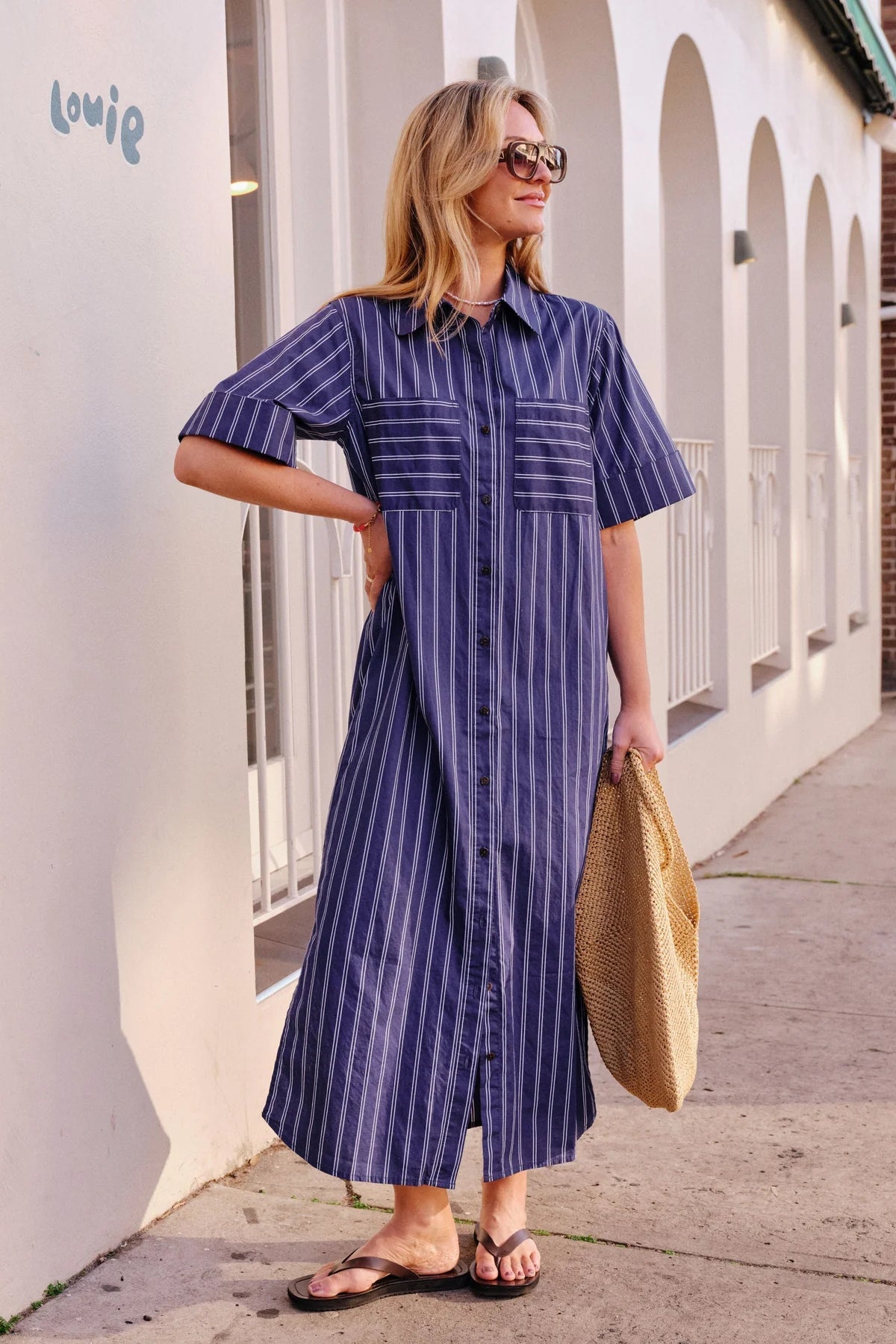 Buy Ceres Life - Samara Midi Dress - Prussian Blue Stripe by Ceres Life - at Hamish + Grace