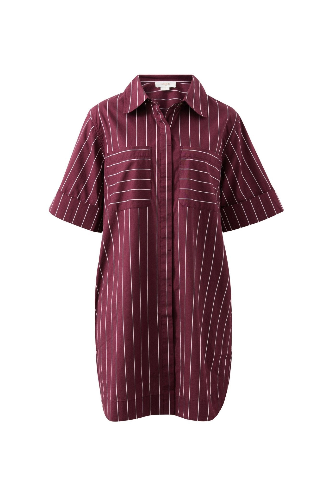 Buy Ceres Life - Sara Mini Dress - Wine Printed Pinstripe by Ceres Life - at Hamish + Grace