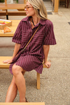 Buy Ceres Life - Sara Mini Dress - Wine Printed Pinstripe by Ceres Life - at Hamish + Grace