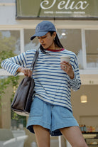 Buy Ceres Life - Scout Slouchy Long Sleeve Tee - milk prussian blue stripe by Ceres Life - at Hamish + Grace