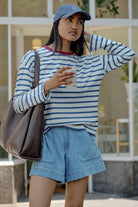 Buy Ceres Life - Scout Slouchy Long Sleeve Tee - milk prussian blue stripe by Ceres Life - at Hamish + Grace