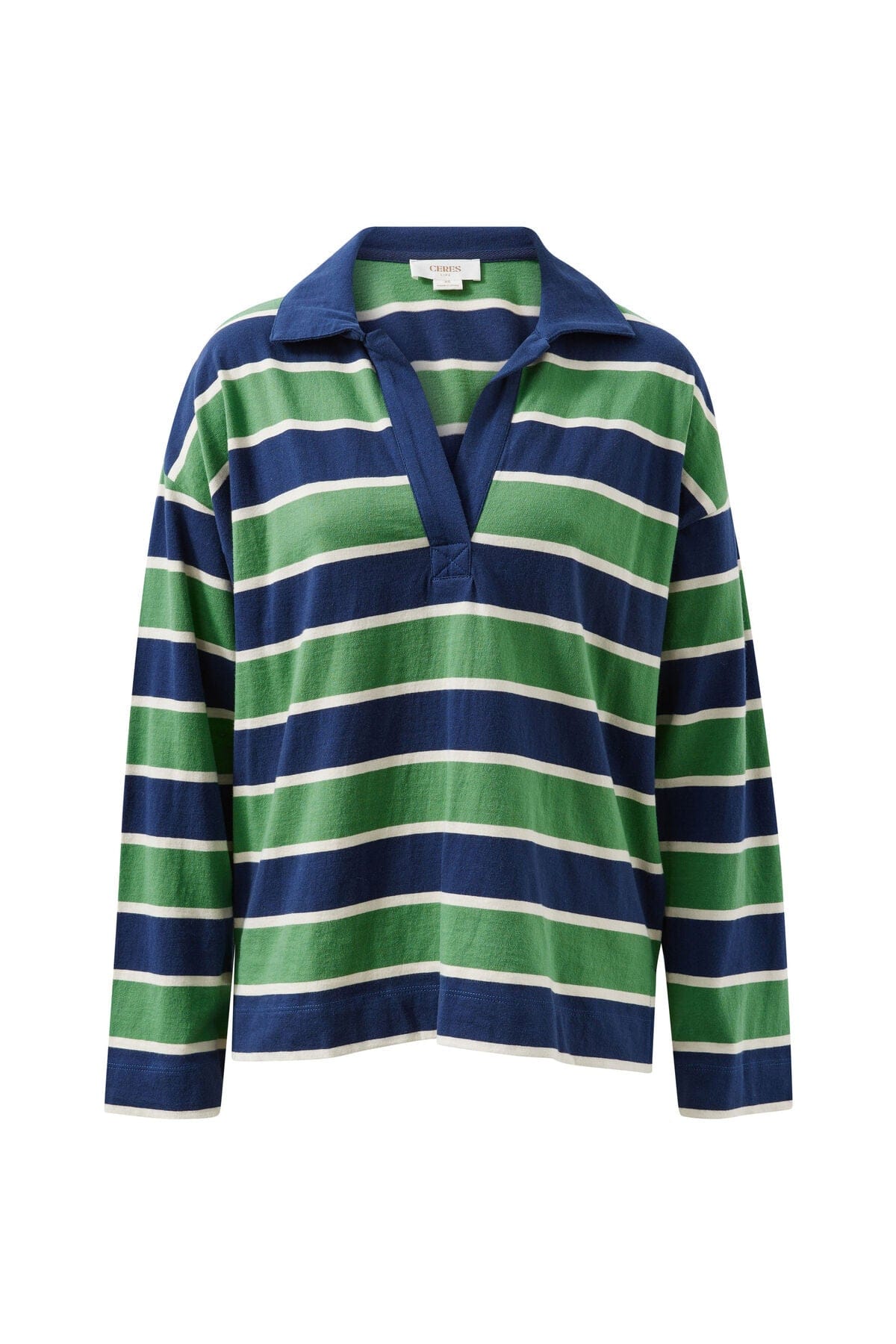 Buy Ceres Life - Shelby Slouchy Rugby Top - pistachio/heritage navy stripe by Ceres Life - at Hamish + Grace