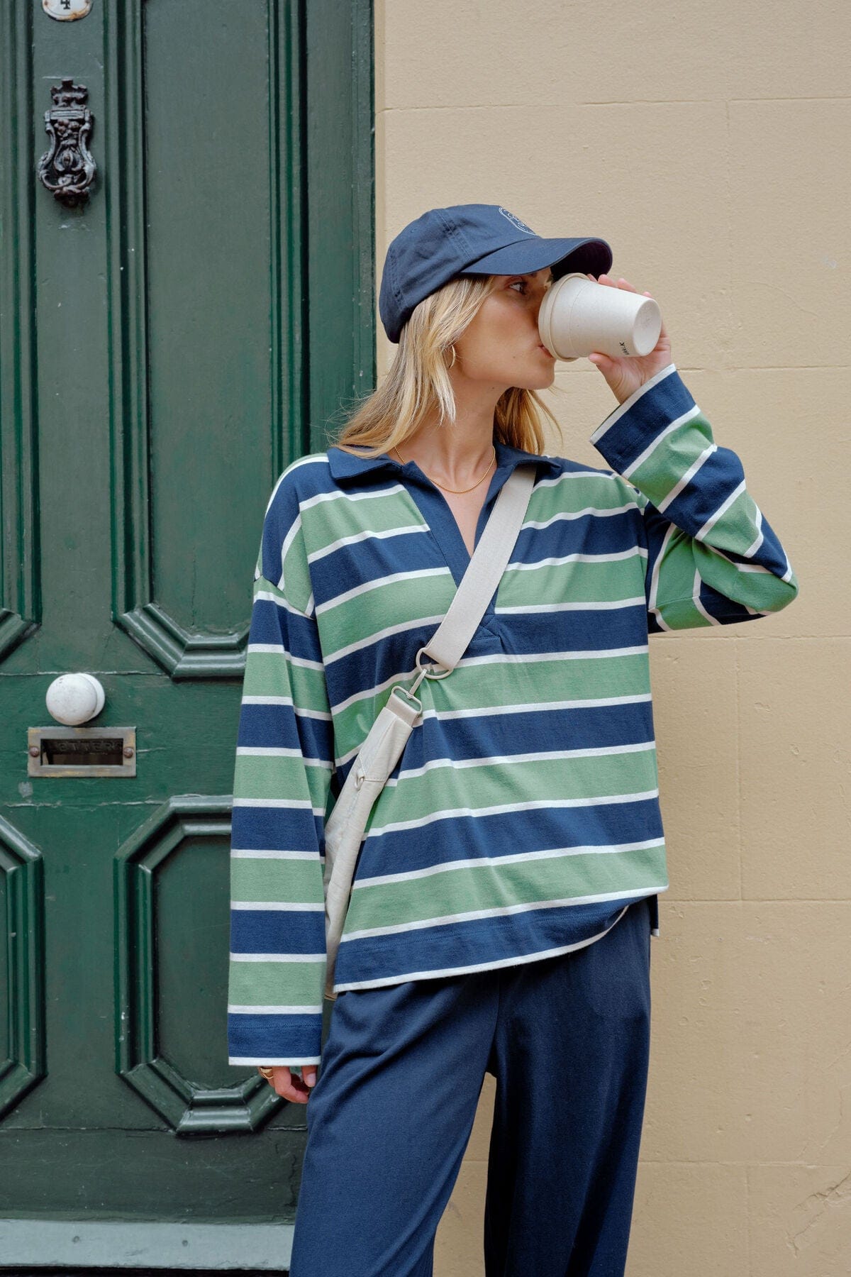 Buy Ceres Life - Shelby Slouchy Rugby Top - pistachio/heritage navy stripe by Ceres Life - at Hamish + Grace