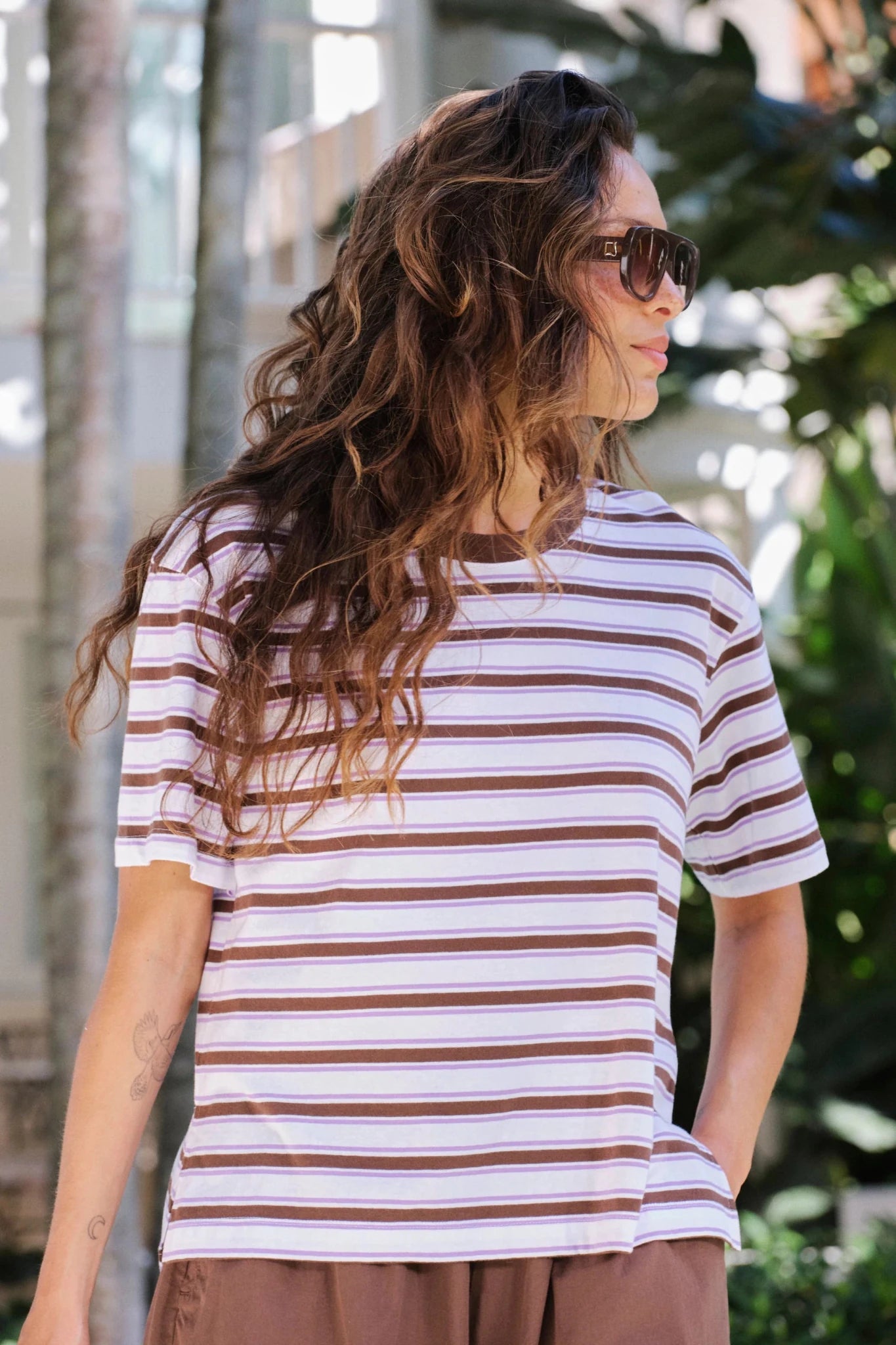 Buy Ceres Life - Stevie Slouchy Tee - brunette orchid stripe by Ceres Life - at Hamish + Grace