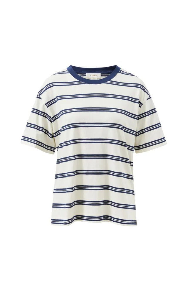 Buy Ceres Life - Stevie Slouchy Tee - Milk/Heritage Navy Stripe by Ceres Life - at Hamish + Grace