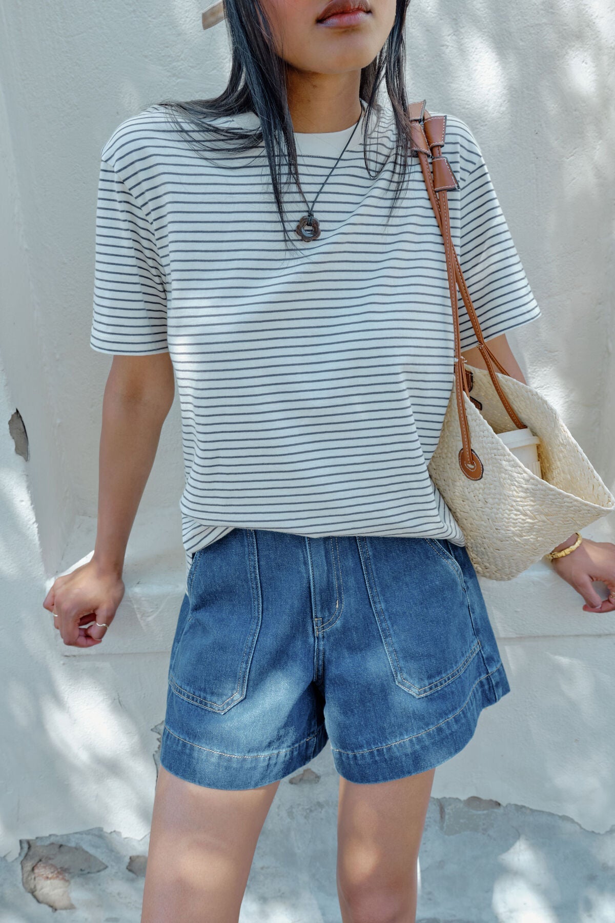 Buy Ceres Life - Stevie Slouchy Tee - milk/phantom fine stripe by Ceres Life - at Hamish + Grace