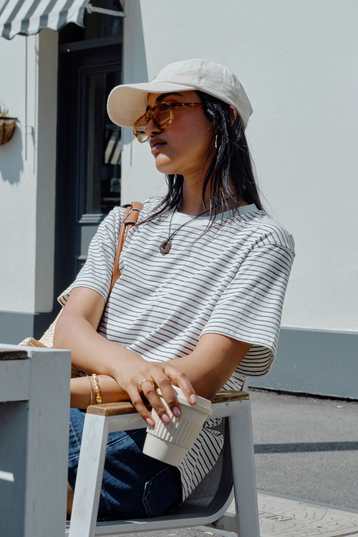 Buy Ceres Life - Stevie Slouchy Tee - milk/phantom fine stripe by Ceres Life - at Hamish + Grace