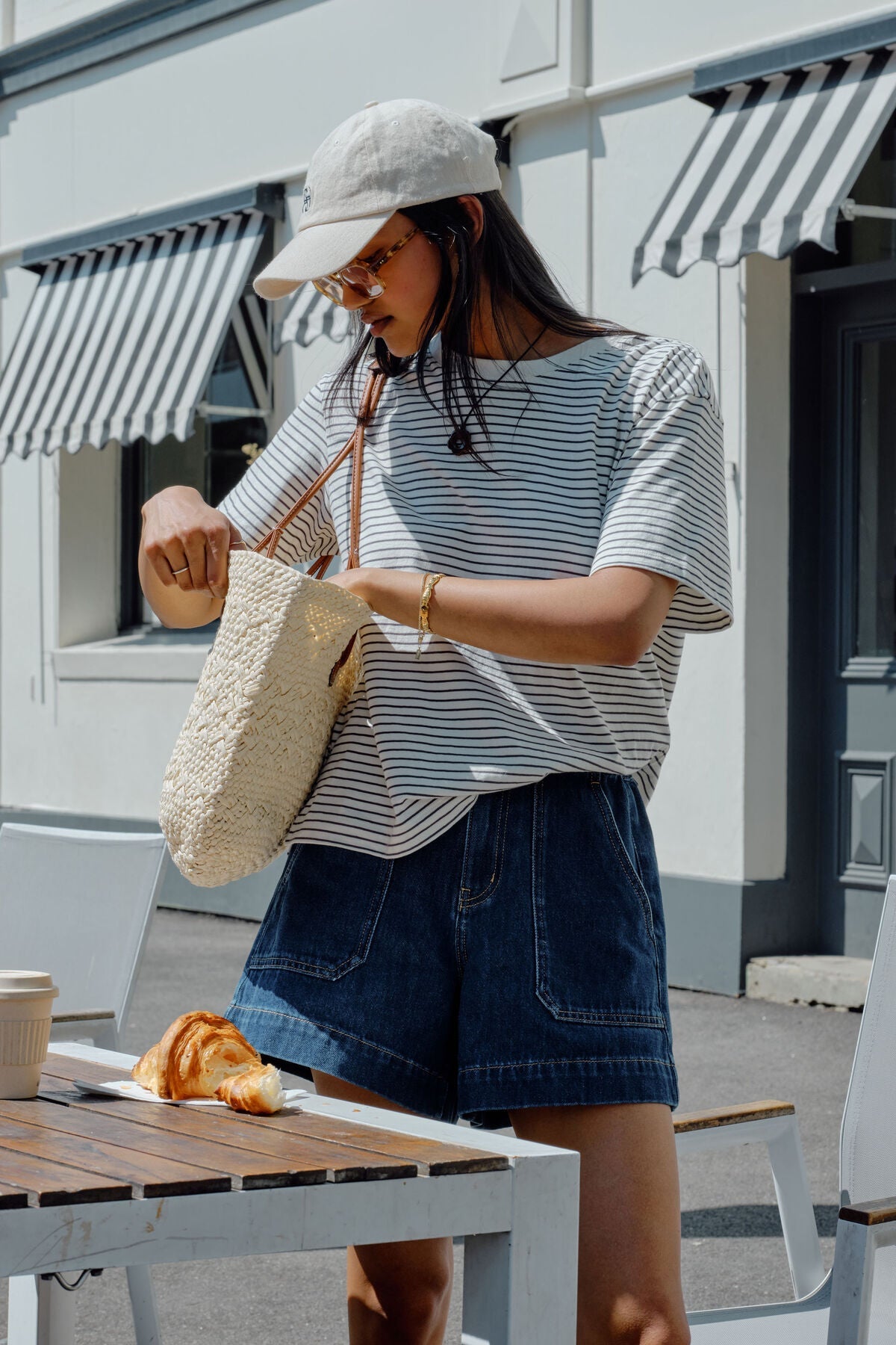 Buy Ceres Life - Stevie Slouchy Tee - milk/phantom fine stripe by Ceres Life - at Hamish + Grace