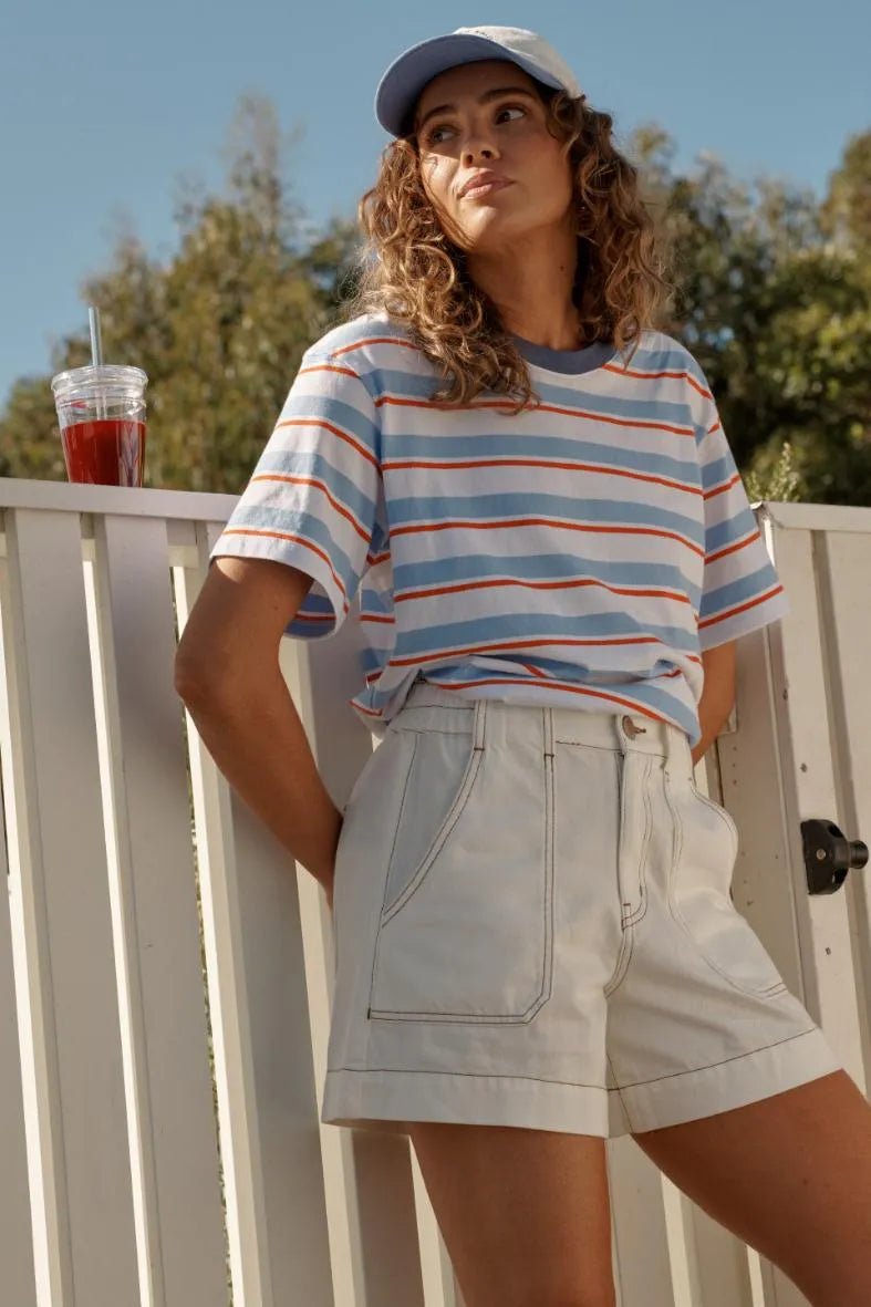 Buy Ceres Life - Stevie Slouchy Tee - sky blue/flame stripe by Ceres Life - at Hamish + Grace
