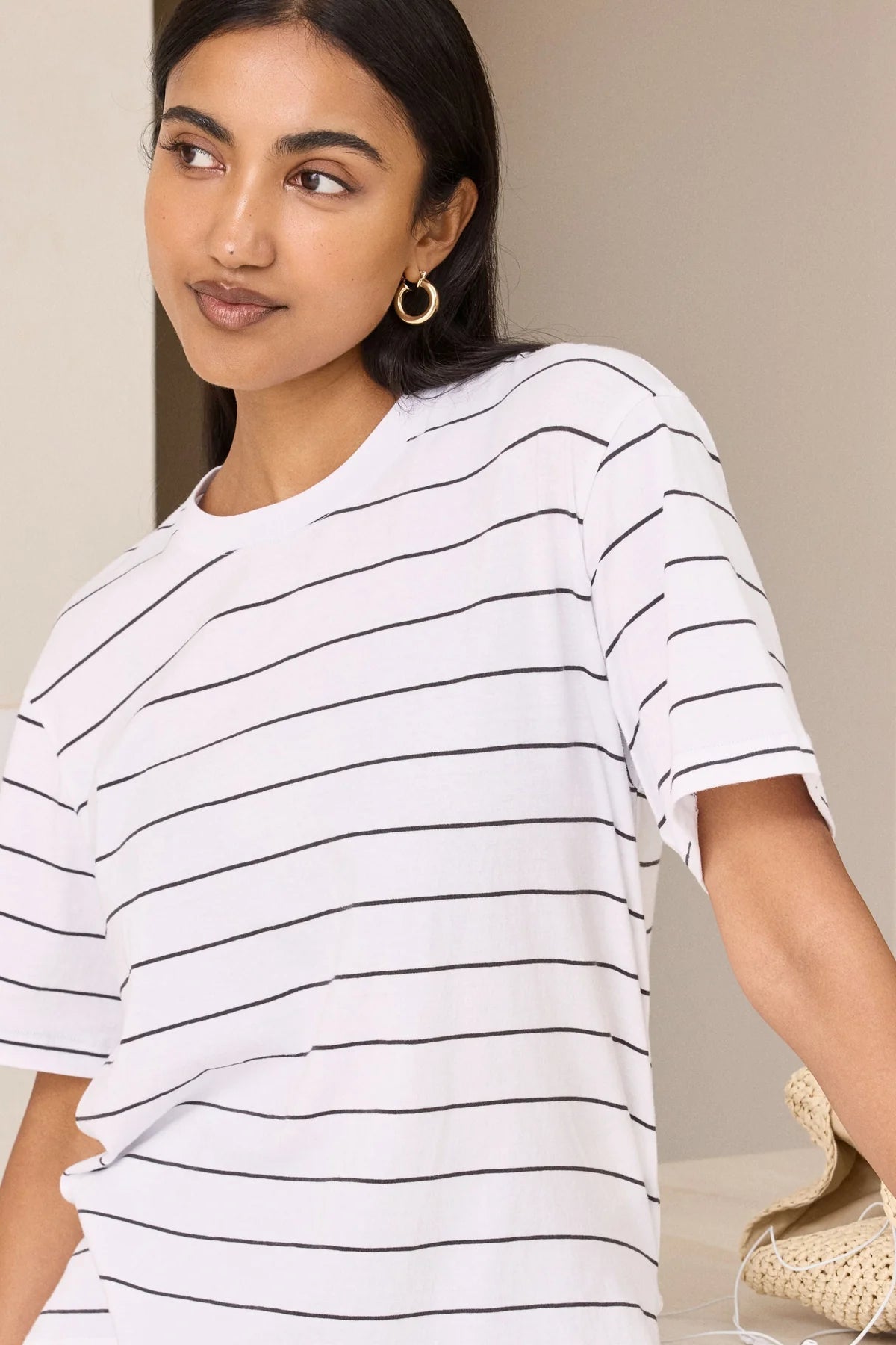 Buy Ceres Life - Stevie Slouchy Tee - white/phantom stripe by Ceres Life - at Hamish + Grace