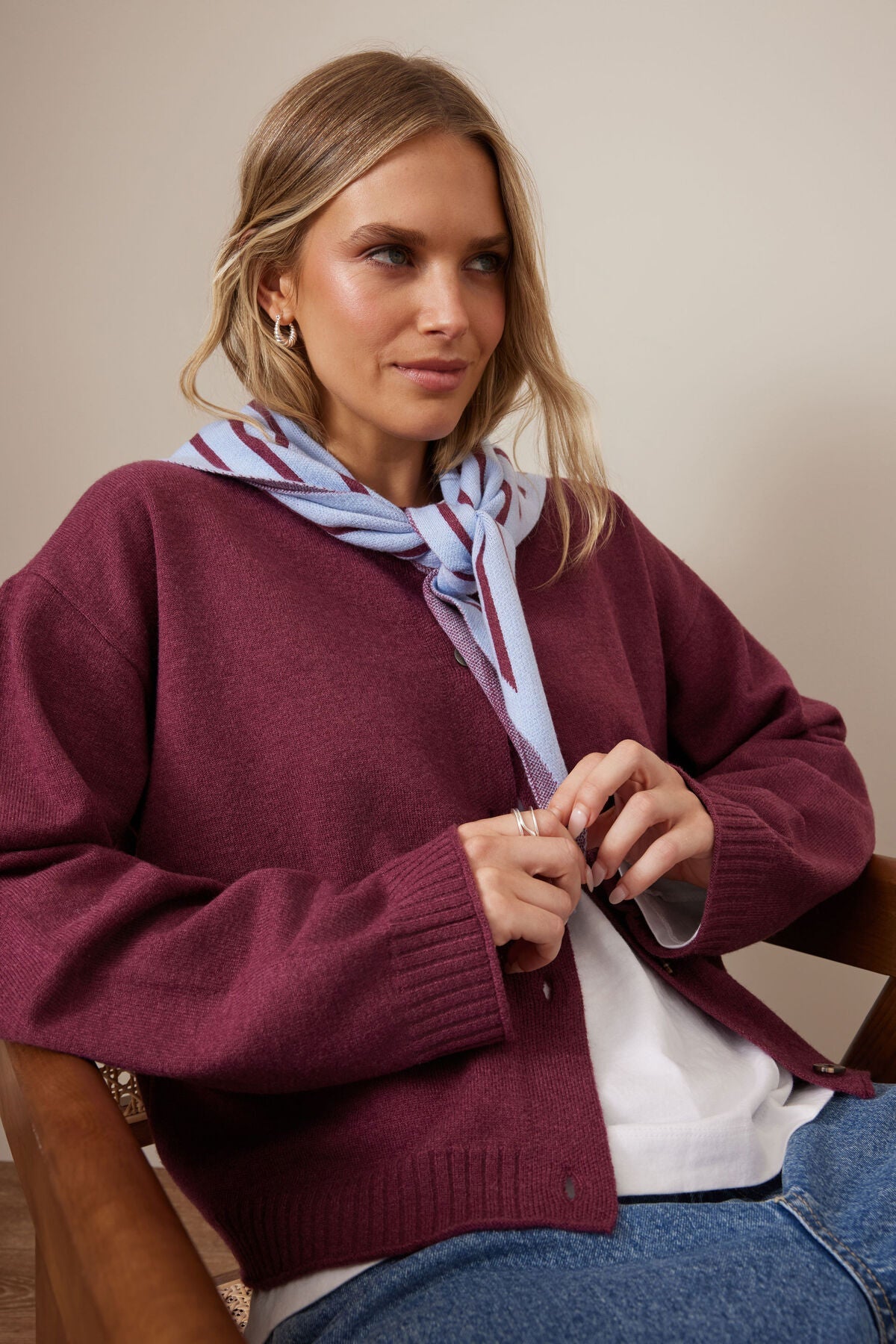 Buy Ceres Life - Sully Triangle Knit Scarf - Sky Blue/Washed Burgundy by Ceres Life - at Hamish + Grace