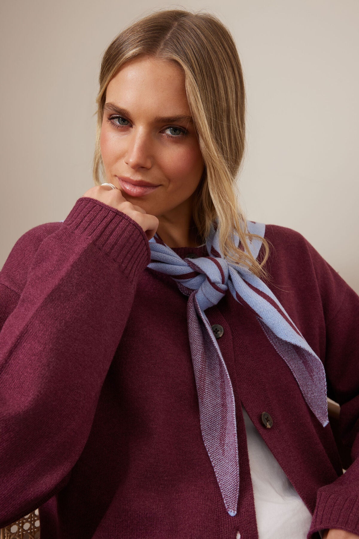 Buy Ceres Life - Sully Triangle Knit Scarf - Sky Blue/Washed Burgundy by Ceres Life - at Hamish + Grace