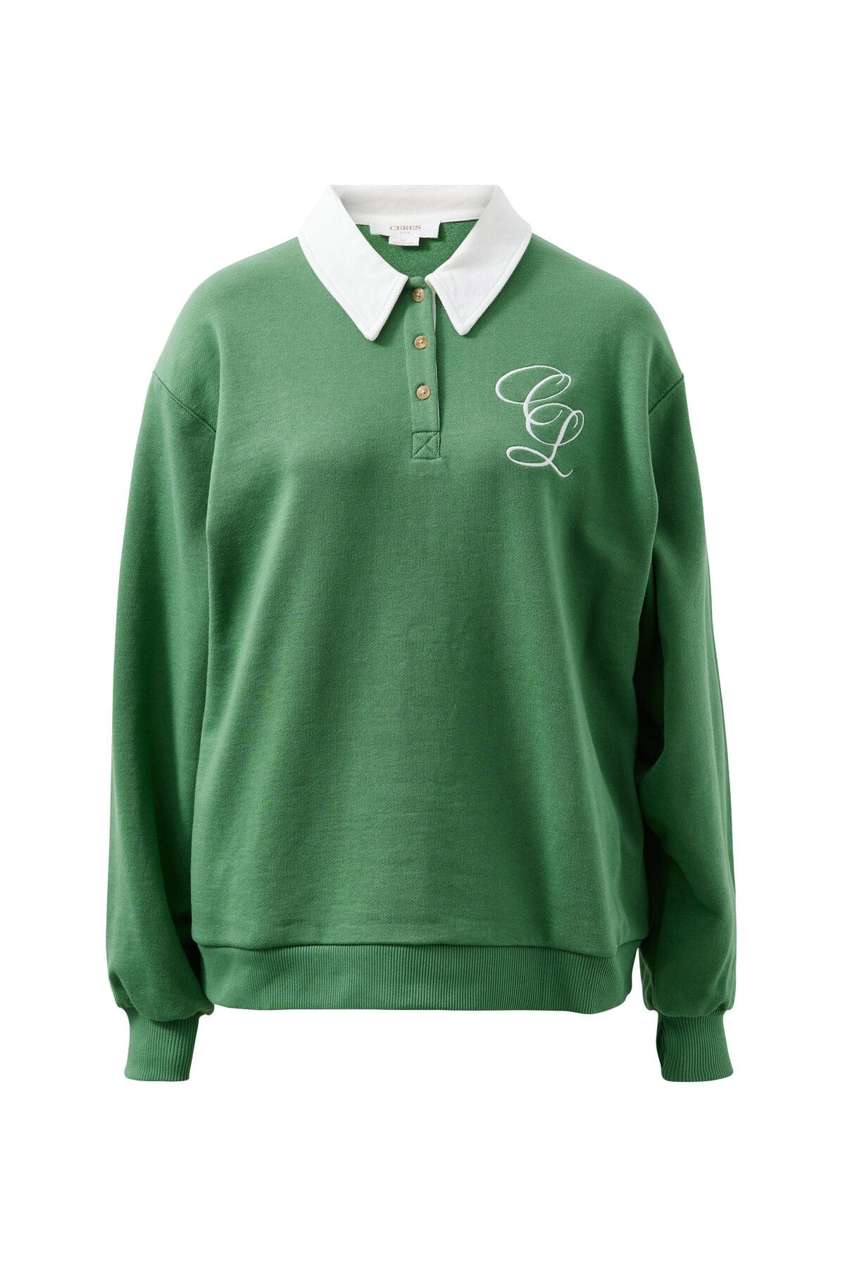 Buy Ceres Life - Wren Rugby Sweat - Pistachio white club logo by Ceres Life - at Hamish + Grace
