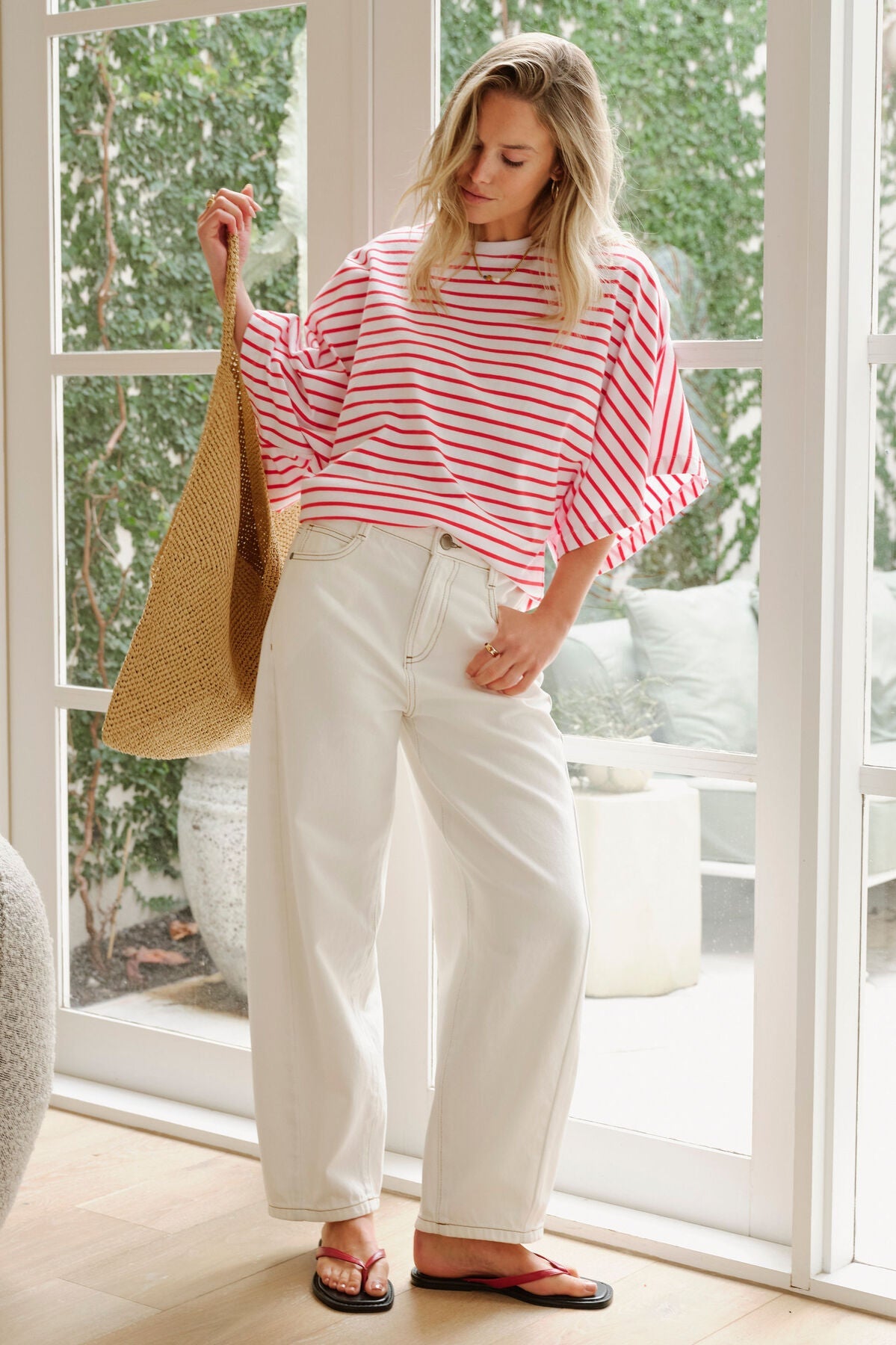 Buy Ceres - Lucy Relaxed Sleeve Tee - white/heritage red stripe by Ceres Life - at Hamish + Grace