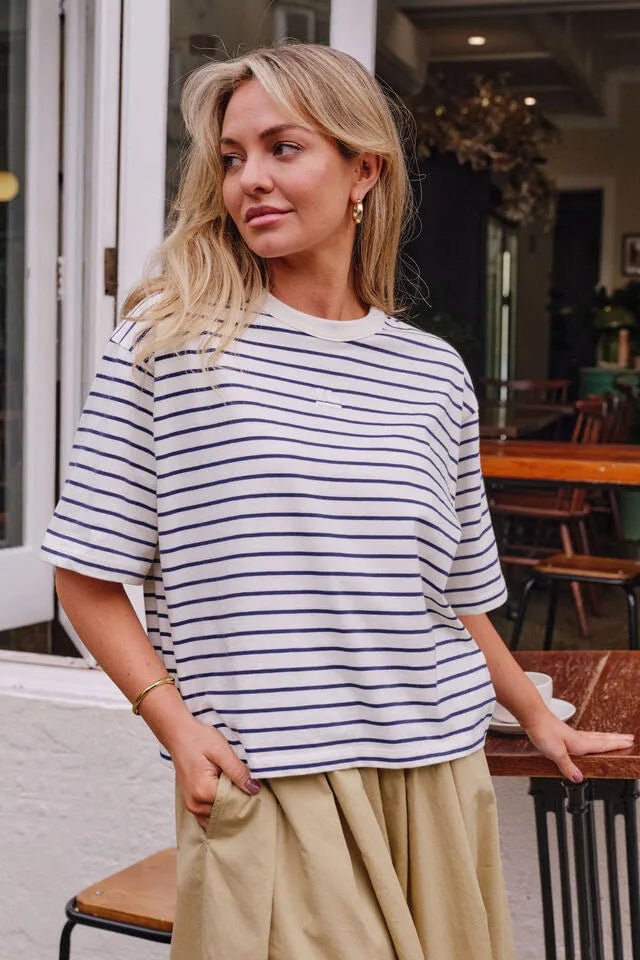 Buy Ceres - Phoebe Premium Tee/Milk/Prussian Blue Stripe by Ceres Life - at Hamish + Grace