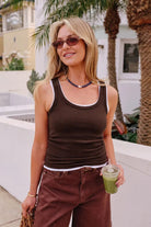 Buy Ceres - Skylar Layered Rib Tank - Choc/White by Ceres Life - at Hamish + Grace