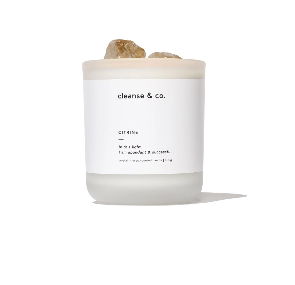 Buy Cleanse And Co - Citrine Crystal Candle 400g - Honeysuckle by Cleanse And Co - at Hamish & Grace