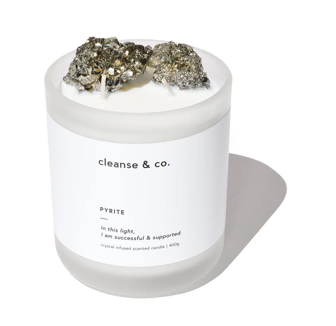 Buy Cleanse And Co - Pyrite Crystal Candle 400g - Pistachio Vanilla Malt by Cleanse And Co - at Hamish & Grace