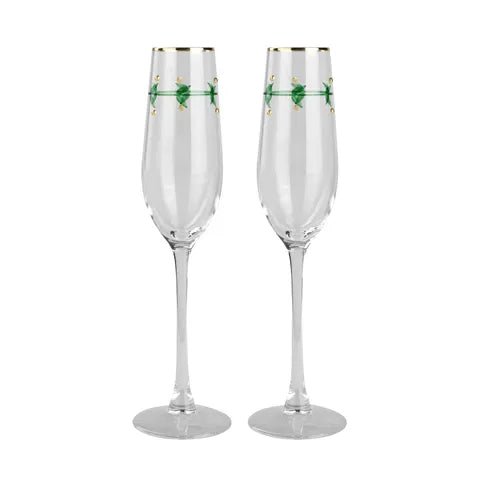Buy Coast to Coast - S/2 Flute Glass Holly 7x26cm Clear/Grn by Coast to Coast - at Hamish + Grace
