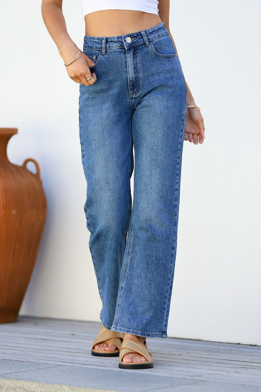 Buy Country Denim - Stretch Straight leg Jean - Mid Wash Denim by Country Denim - at Hamish + Grace