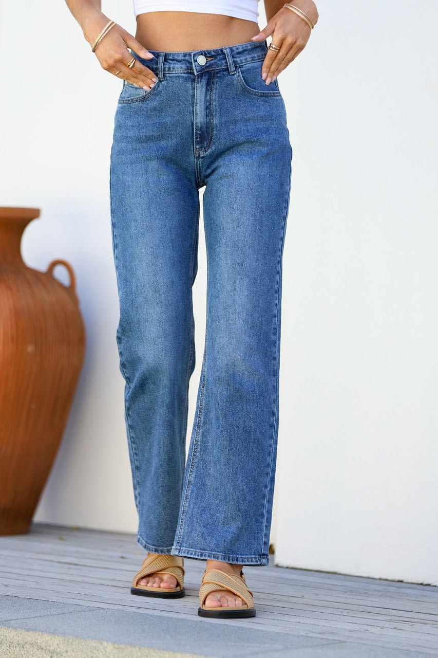 Buy Country Denim - Stretch Straight leg Jean - Mid Wash Denim by Country Denim - at Hamish + Grace
