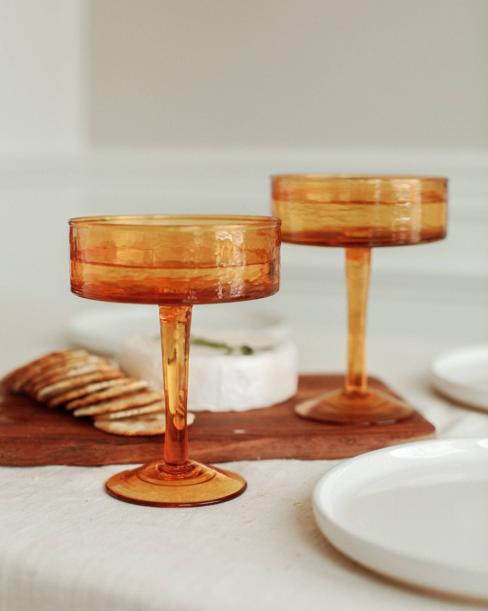 Creative Women Australia Homewares Handblown Hammered Coupe Cocktail Glass Pair: Clear