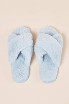 Buy Cross Over Open Toe Plush Slipper - Milan Blue: Blue / M by Gingerlilly - at Hamish + Grace