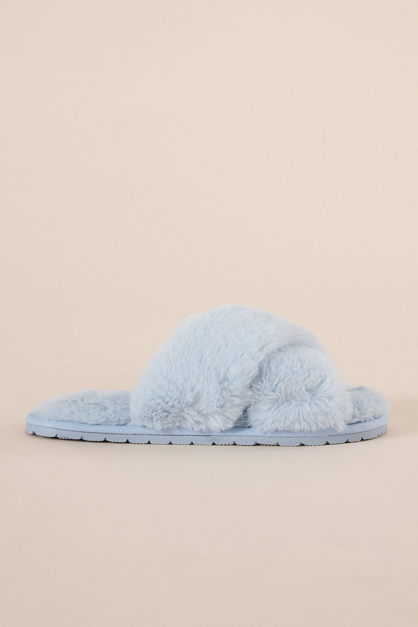 Buy Cross Over Open Toe Plush Slipper - Milan Blue: Blue / M by Gingerlilly - at Hamish + Grace