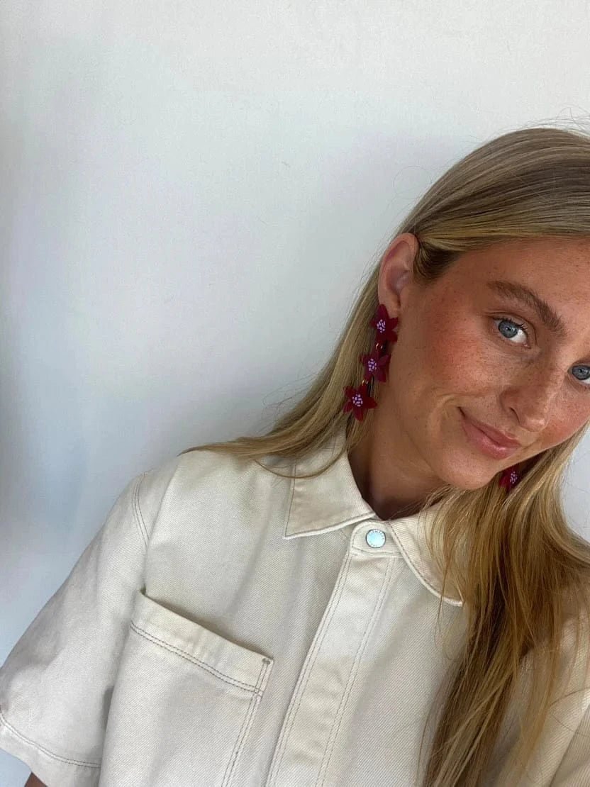Buy Emeldo - Frans Trio Earrings - Maroon and Mauve by Hamish + Grace - at Hamish + Grace