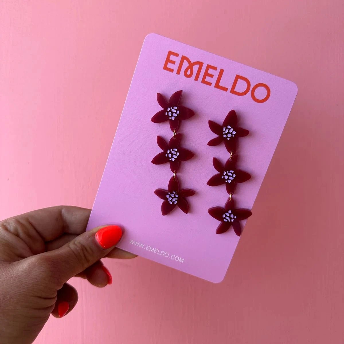 Buy Emeldo - Frans Trio Earrings - Maroon and Mauve by Hamish + Grace - at Hamish + Grace
