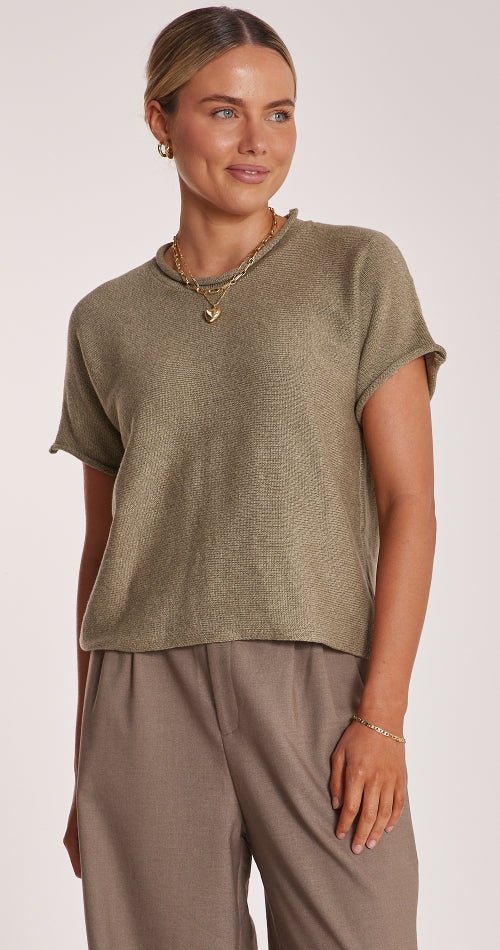 Buy Feather and Noise - Faye Knitted Tee - Khaki by Feather & Noise - at Hamish & Grace