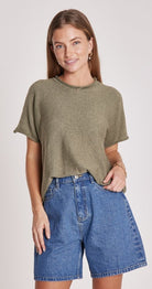 Buy Feather and Noise - Faye Knitted Tee - Khaki by Feather & Noise - at Hamish & Grace