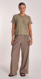 Buy Feather and Noise - Faye Knitted Tee - Khaki by Feather & Noise - at Hamish & Grace