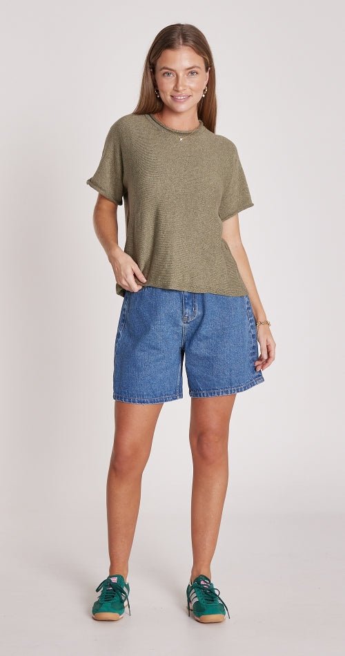 Buy Feather and Noise - Faye Knitted Tee - Khaki by Feather & Noise - at Hamish & Grace