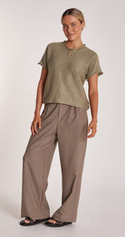 Buy Feather and Noise - Faye Knitted Tee - Khaki by Feather & Noise - at Hamish & Grace