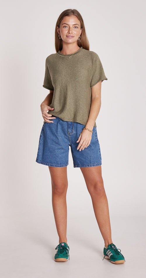 Buy Feather and Noise - Faye Knitted Tee - Khaki by Feather & Noise - at Hamish & Grace