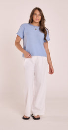 Buy Feather and Noise - Faye Knitted Tee - Powder Blue by Feather & Noise - at Hamish & Grace