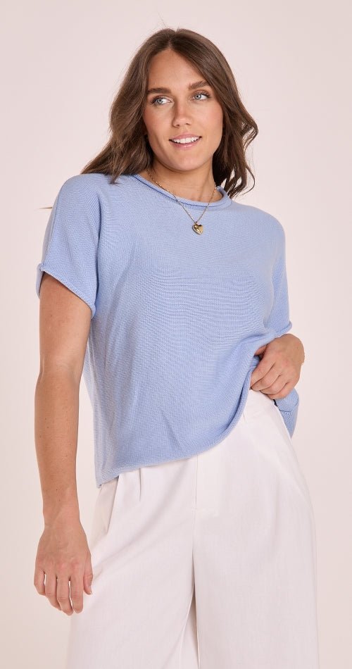 Buy Feather and Noise - Faye Knitted Tee - Powder Blue by Feather & Noise - at Hamish & Grace