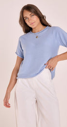 Buy Feather and Noise - Faye Knitted Tee - Powder Blue by Feather & Noise - at Hamish & Grace