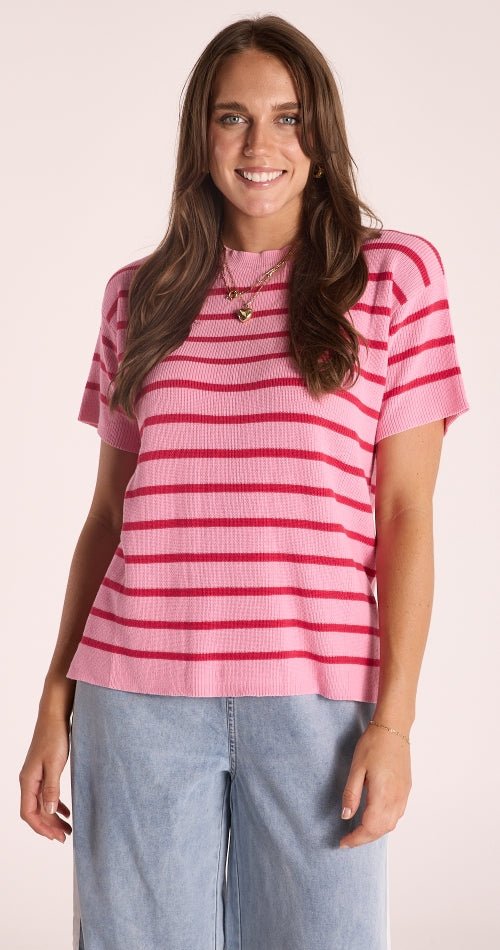 Buy Feather & Noise - Jasper Knitted Tee - Pink Red Stripe by Feather & Noise - at Hamish & Grace