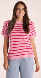 Buy Feather & Noise - Jasper Knitted Tee - Pink Red Stripe by Feather & Noise - at Hamish & Grace