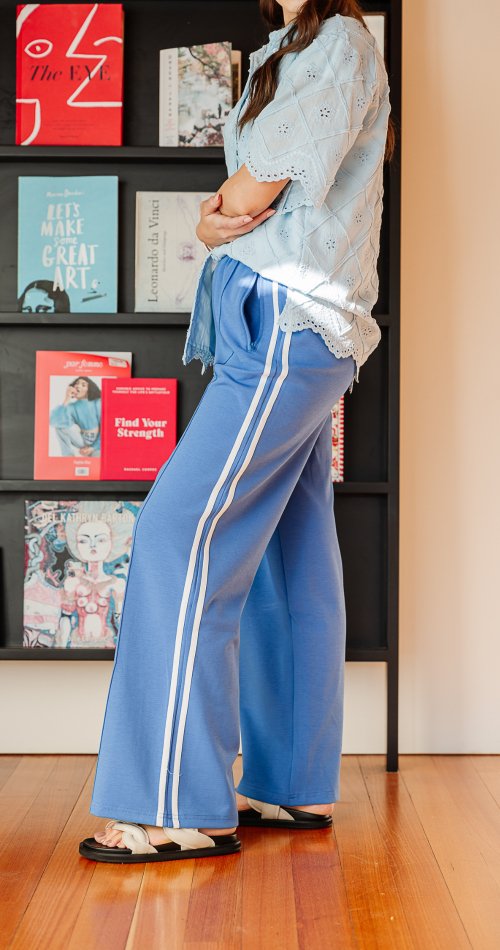 Buy Feather & Noise - Noah Wide Pant - Blue Stripe by Feather & Noise - at Hamish & Grace