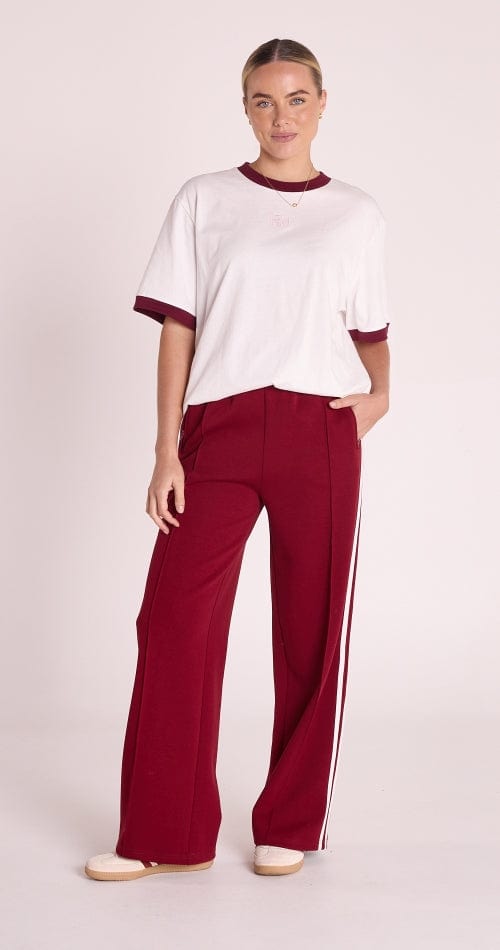 Buy Feather & Noise - Ringer Graphic Tee - White and Maroon by Hamish + Grace - at Hamish + Grace