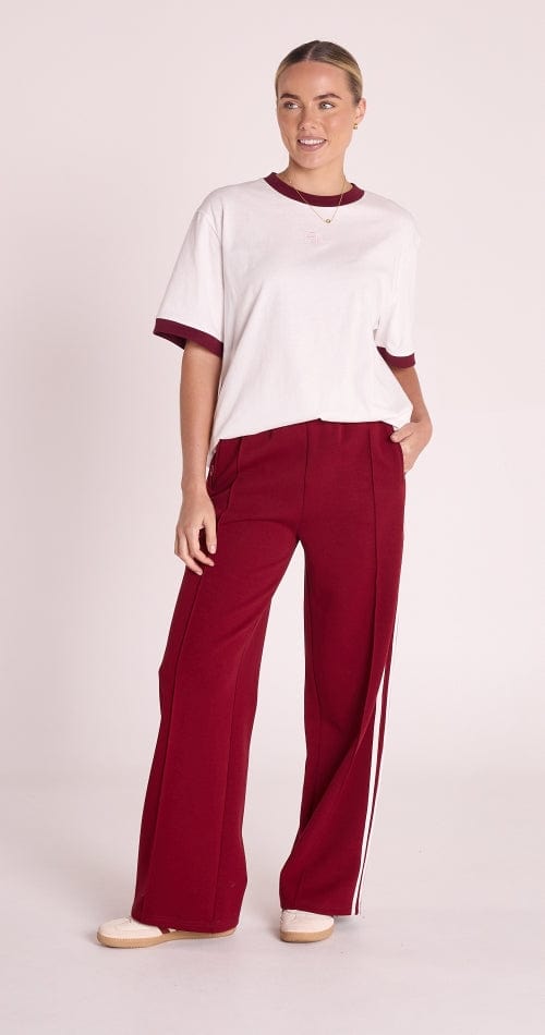 Buy Feather & Noise - Ringer Graphic Tee - White and Maroon by Hamish + Grace - at Hamish + Grace