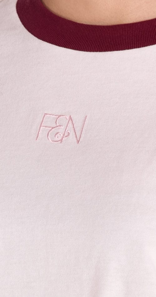 Buy Feather & Noise - Ringer Graphic Tee - White and Maroon by Hamish + Grace - at Hamish + Grace